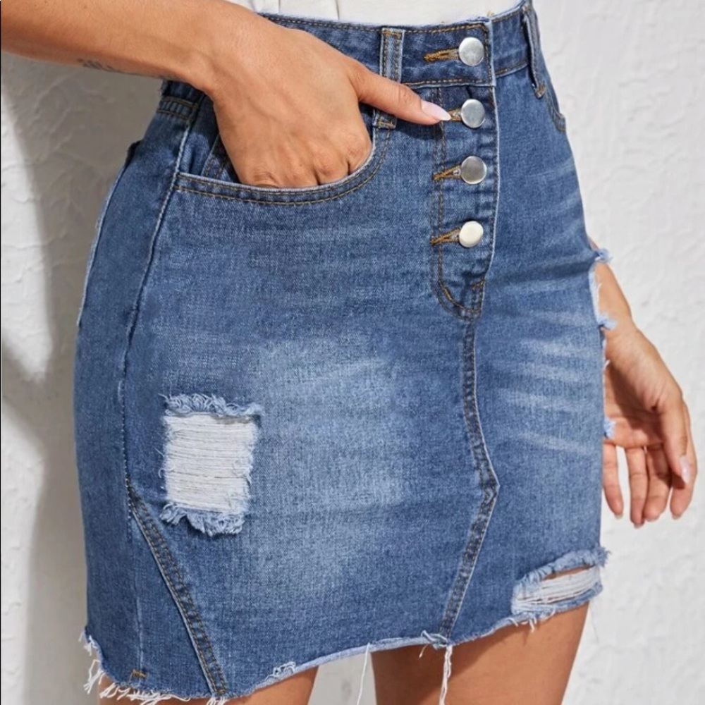 Distressed Denim Skirt